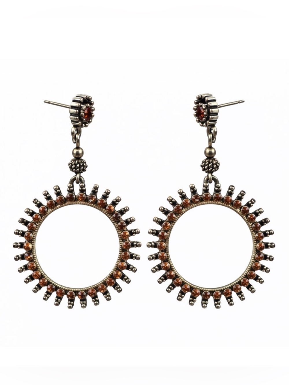 Boho Sunburst Hoop Drop Earrings Vintage